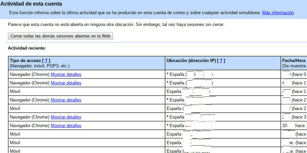 Actividad reciente Gmail
