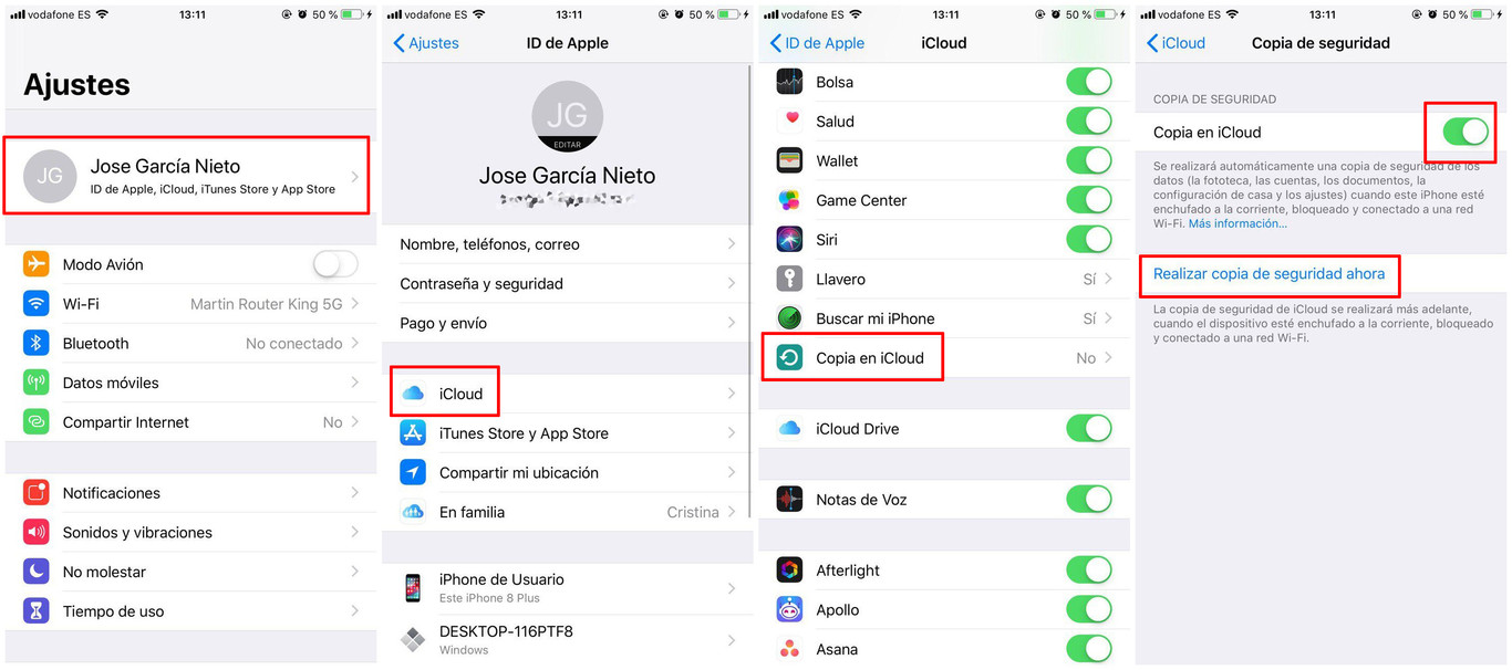 Crear copia de seguridad en iphone con icloud